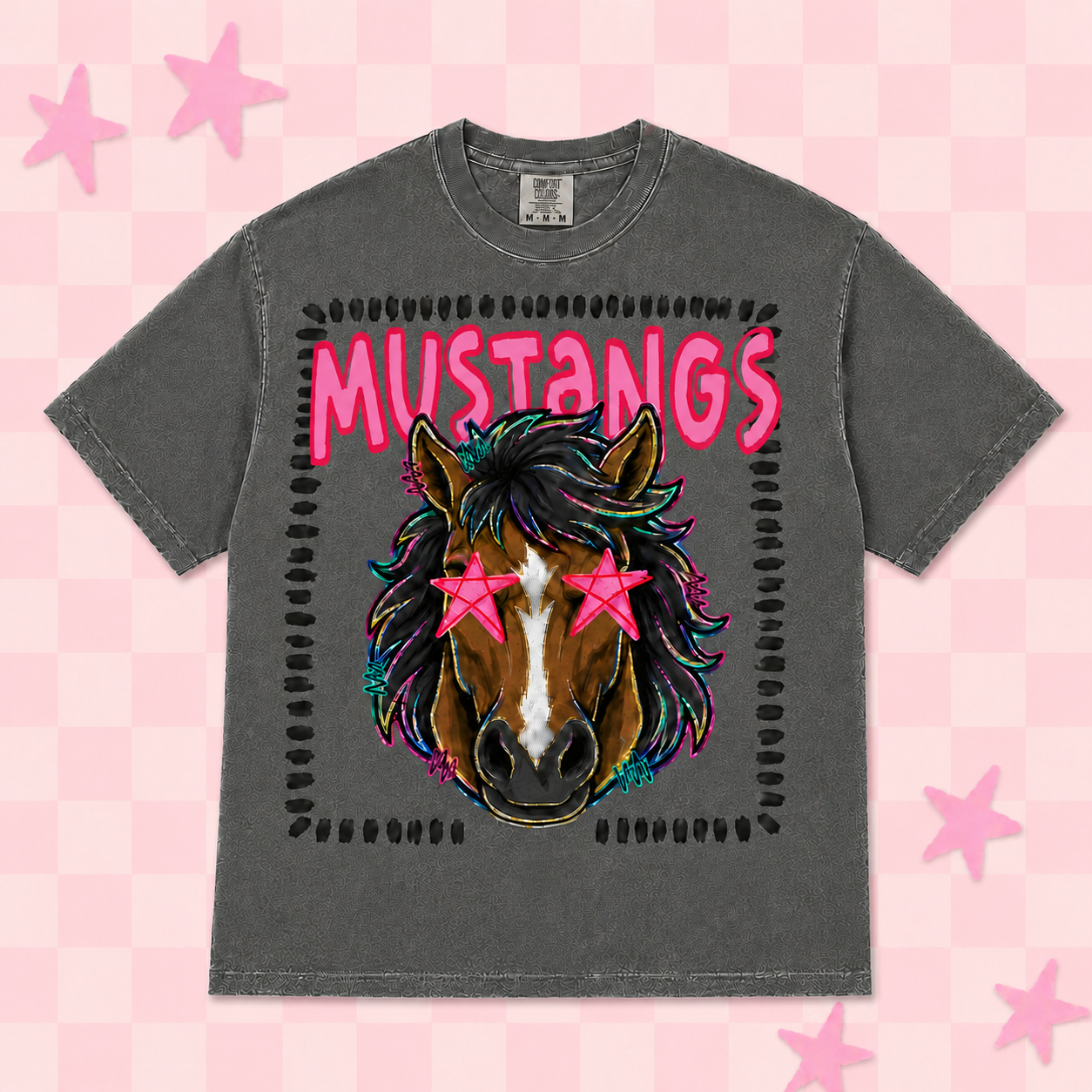 Neon Mustangs Star Eye Mascot Tee